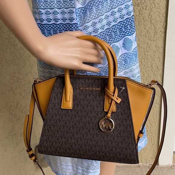 Michael Kors Avril Small Marigold Signature PVC Top Zip Satchel Crossbody Bag - Picture 10 of 16